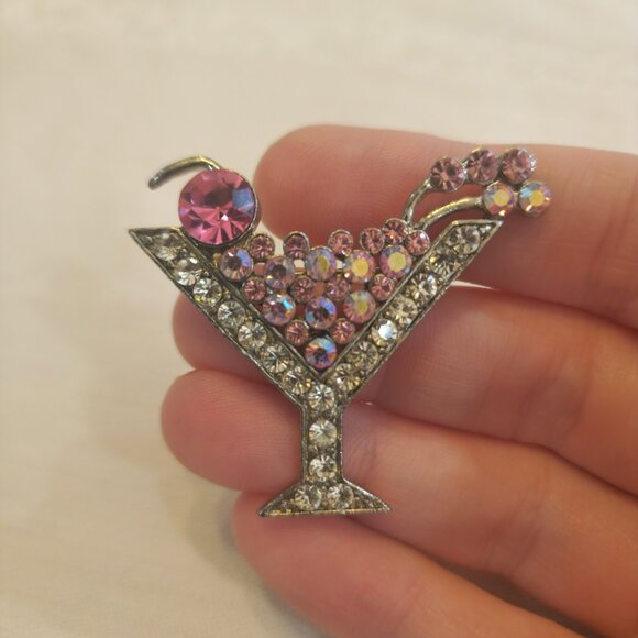 Vintage Pink Cocktail Martini Glass Brooch - Picture 3 of 3